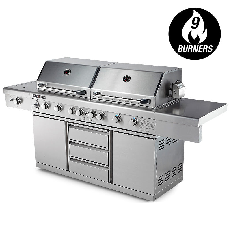 NNEMB 9 Burner BBQ Grill Outdoor Barbeque Gas Stainless Steel Kitchen