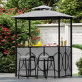 6.5 x 4 x 8 FT Grill Gazebo Set with 2 Bar Stools and Bar Table-Brown