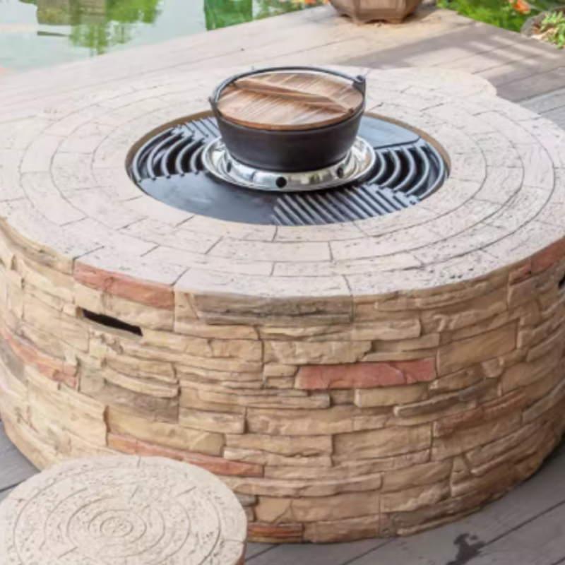 Outdoor Stone Charcoal Barbecue Grill With Hot Pot